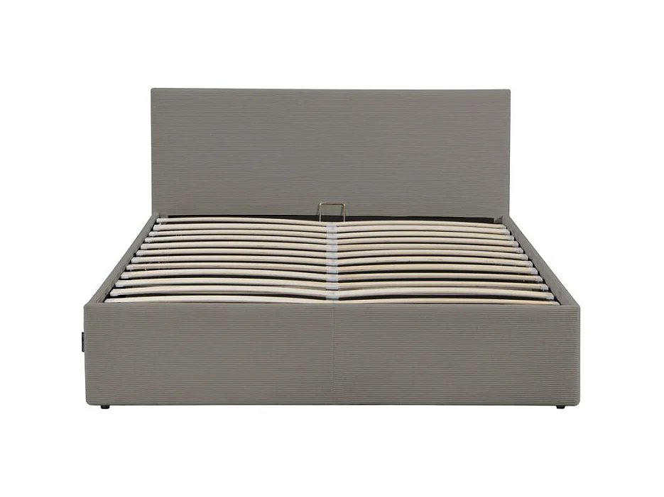 Cadre de lit EDGAR avec coffre de rangement et tête de lit en velours côtelé gris - couchage 140x190cm