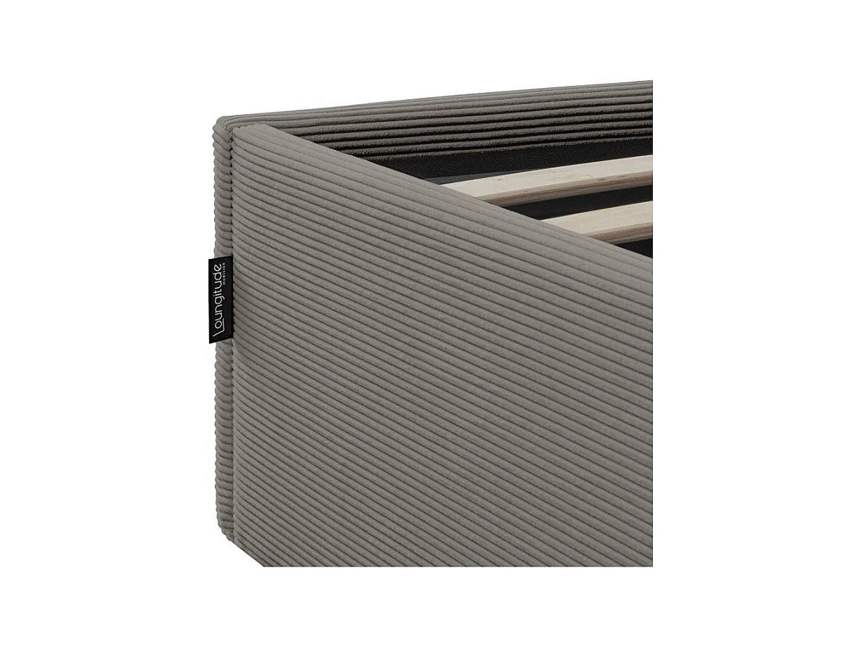 Cadre de lit EDGAR avec coffre de rangement et tête de lit en velours côtelé gris - couchage 140x190cm