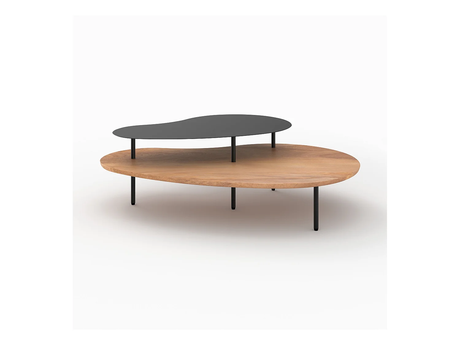 Tavolini impilabili in legno e metallo nero (set di 2) - Moji