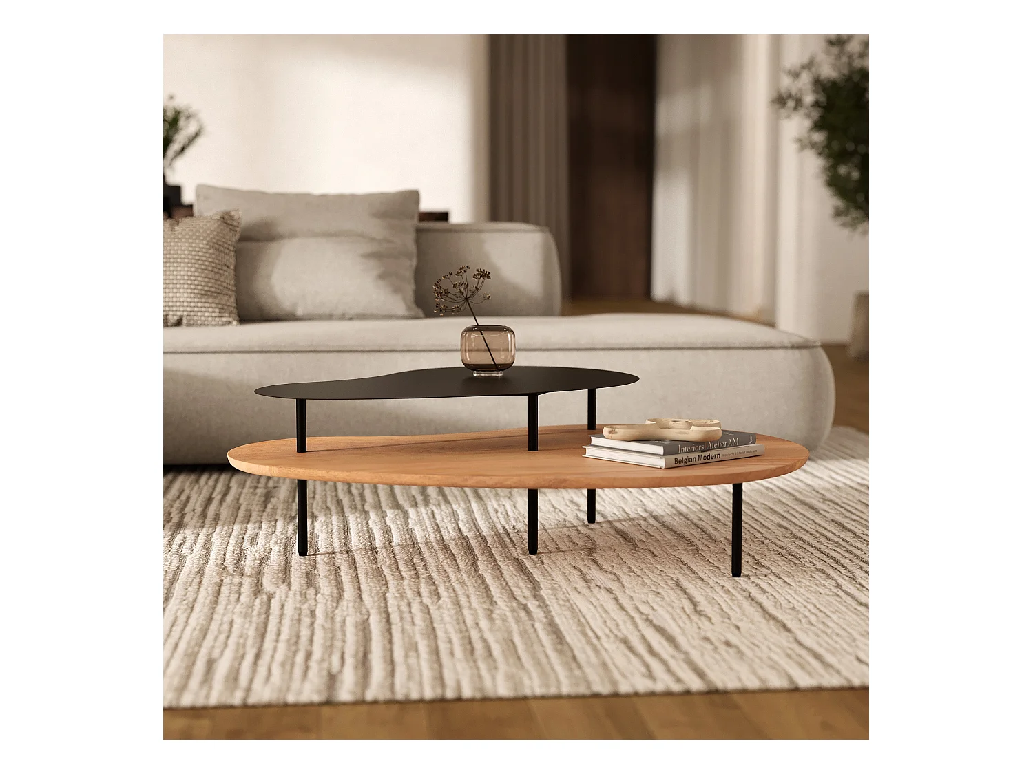 Tavolini impilabili in legno e metallo nero (set di 2) - Moji