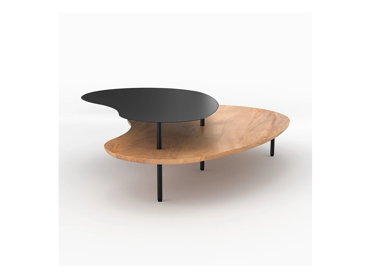 Tavolini impilabili in legno e metallo nero (set di 2) - Moji