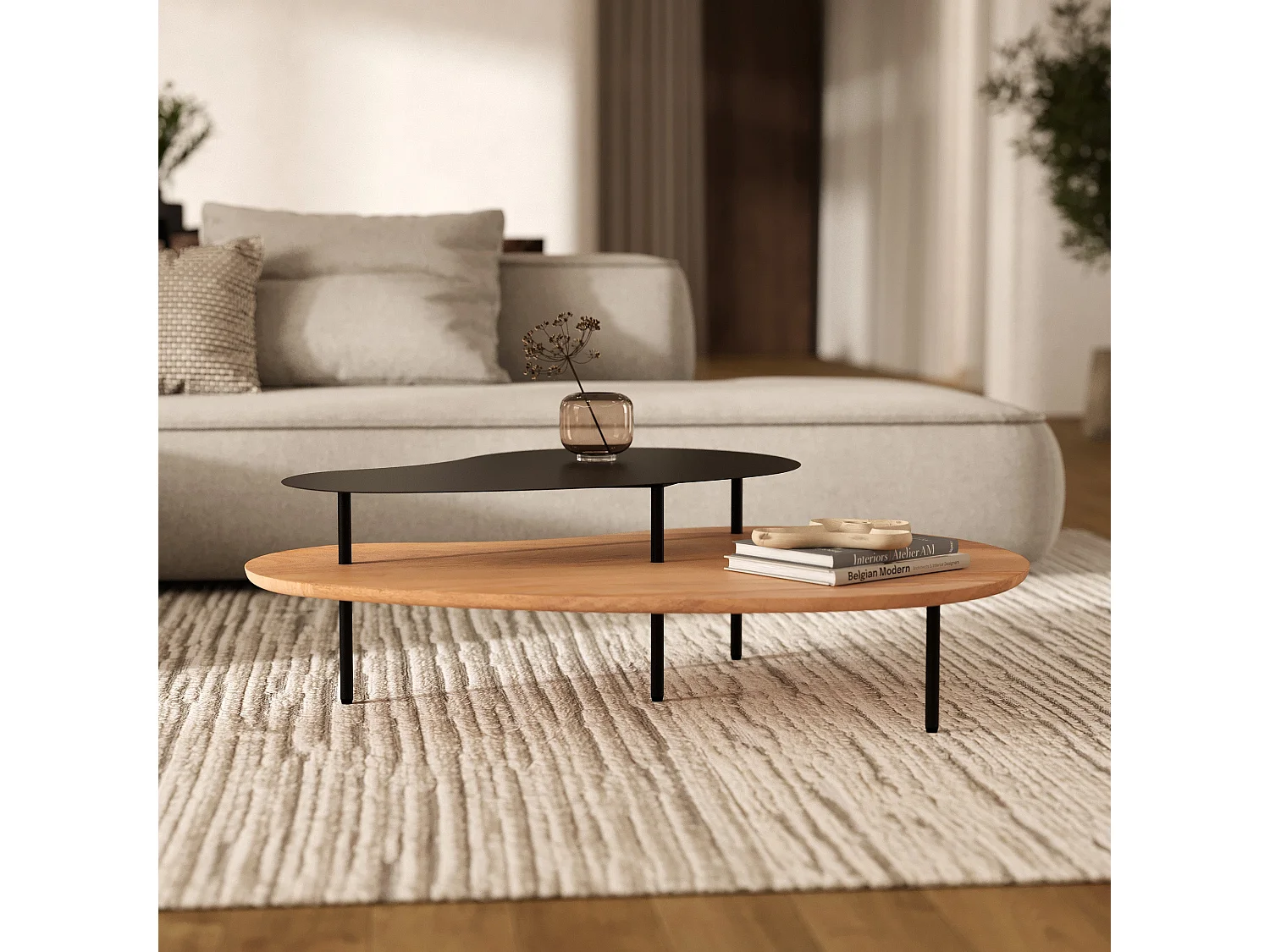 Tavolini impilabili in legno e metallo nero (set di 2) - Moji