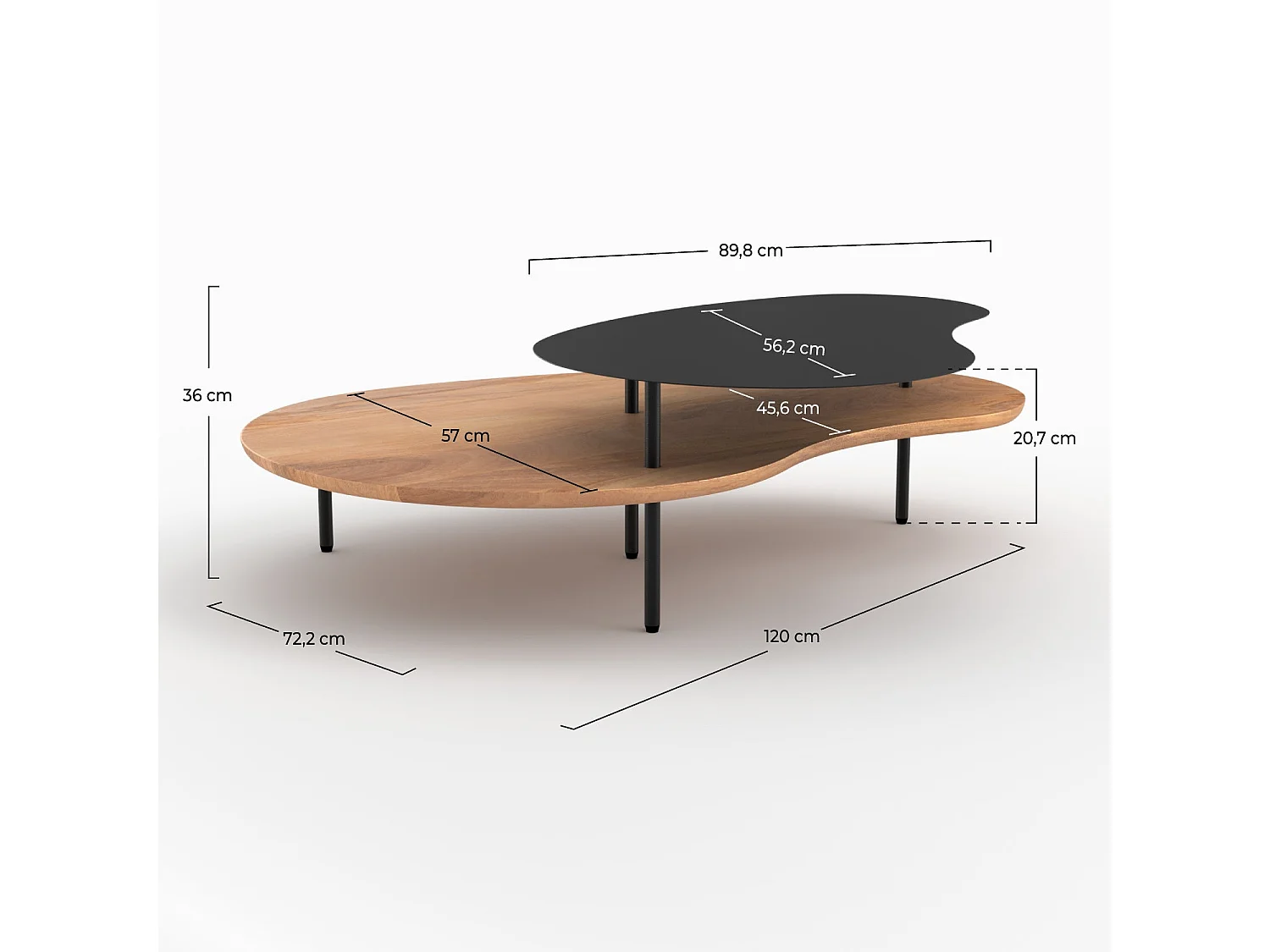 Tavolini impilabili in legno e metallo nero (set di 2) - Moji