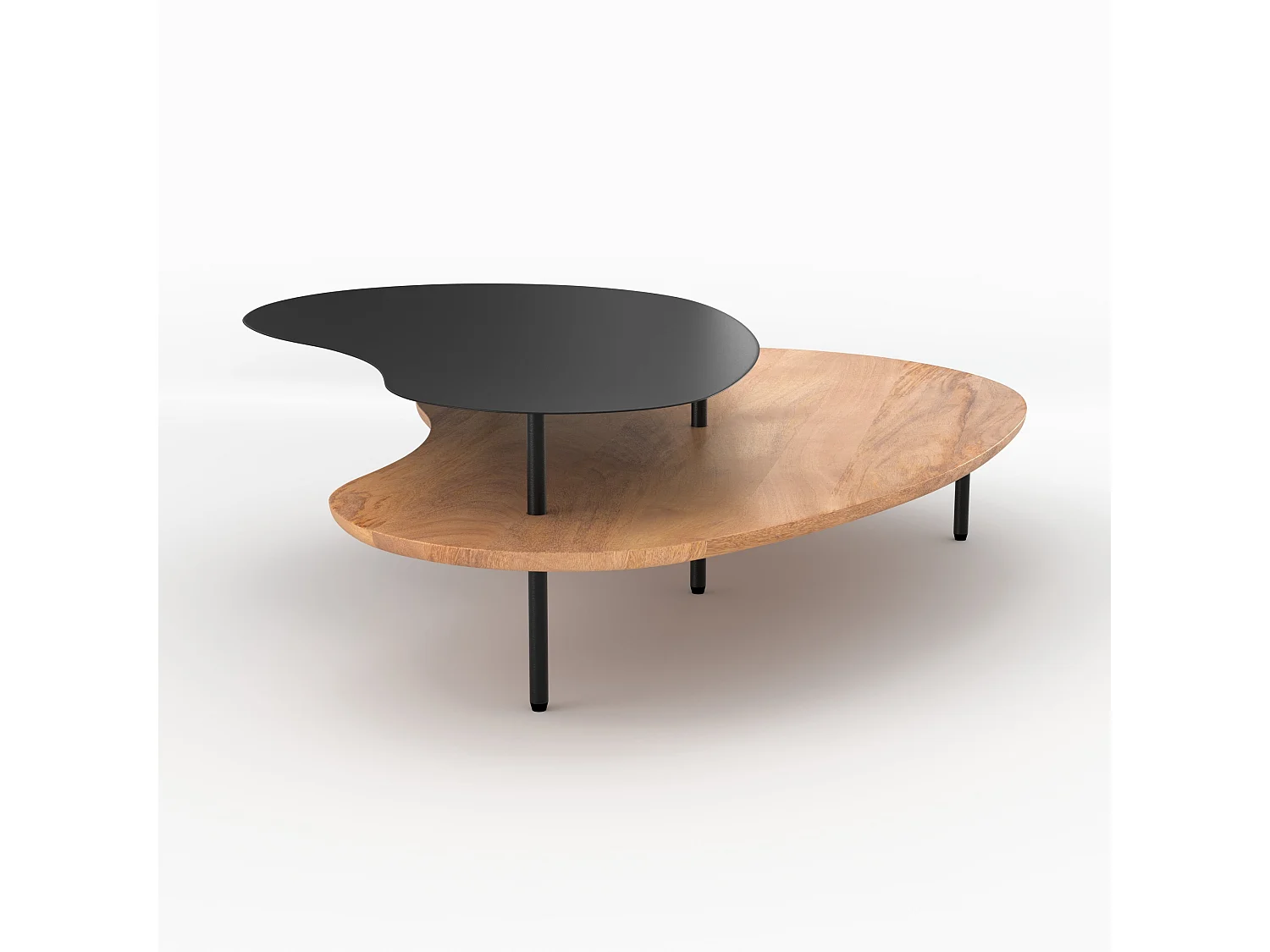 Tavolini impilabili in legno e metallo nero (set di 2) - Moji