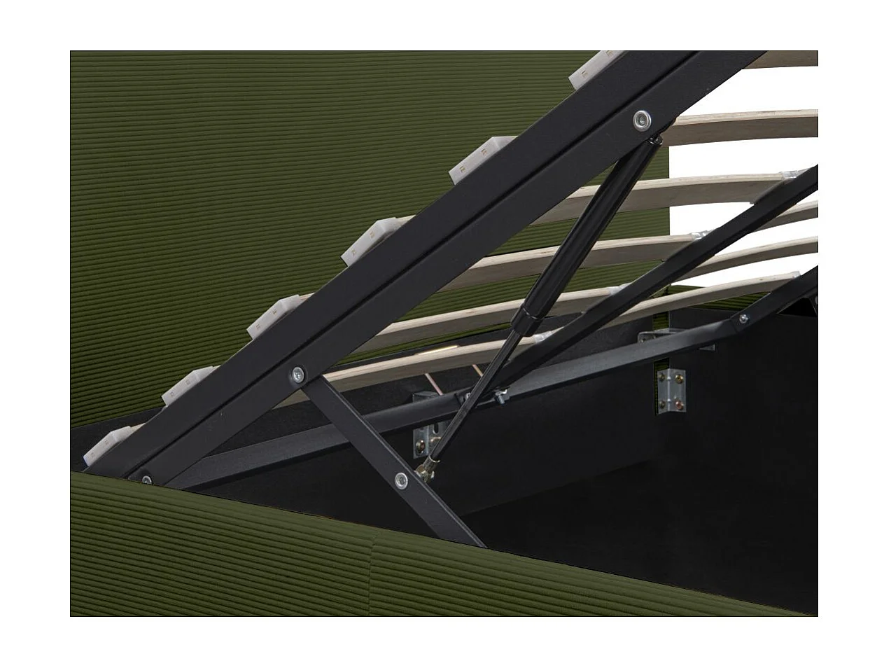 Cadre de lit EDGAR avec coffre de rangement et tête de lit en velours côtelé vert - couchage 180x200cm