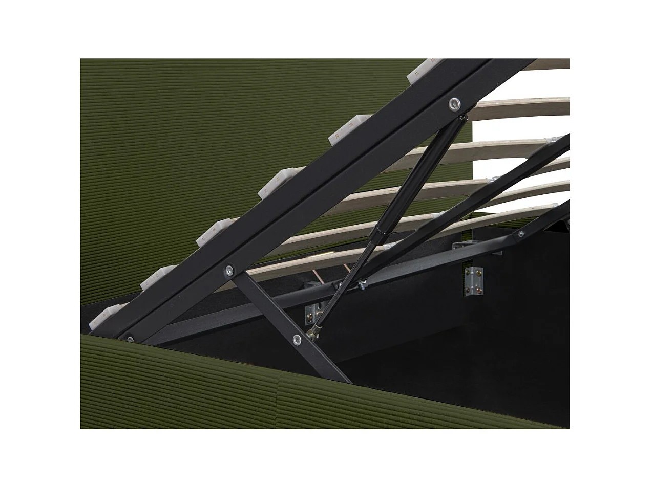 Cadre de lit EDGAR avec coffre de rangement et tête de lit en velours côtelé vert - couchage 160x200cm