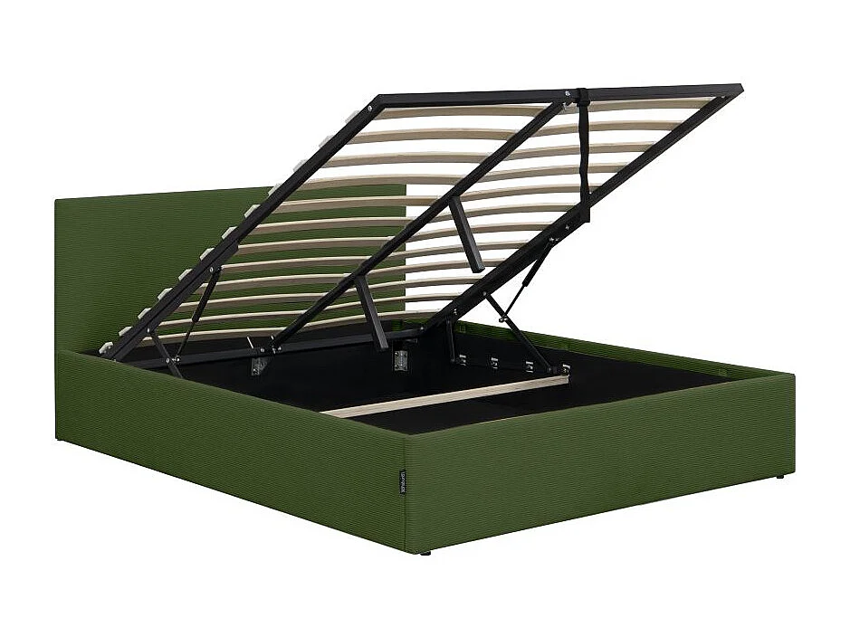 Cadre de lit EDGAR avec coffre de rangement et tête de lit en velours côtelé vert - couchage 160x200cm