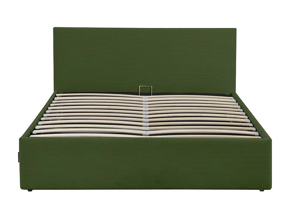 Cadre de lit EDGAR avec coffre de rangement et tête de lit en velours côtelé vert - couchage 160x200cm