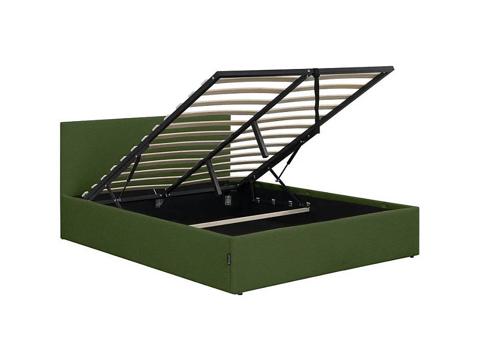 Cadre de lit EDGAR avec coffre de rangement et tête de lit en velours côtelé vert - couchage 140x190cm