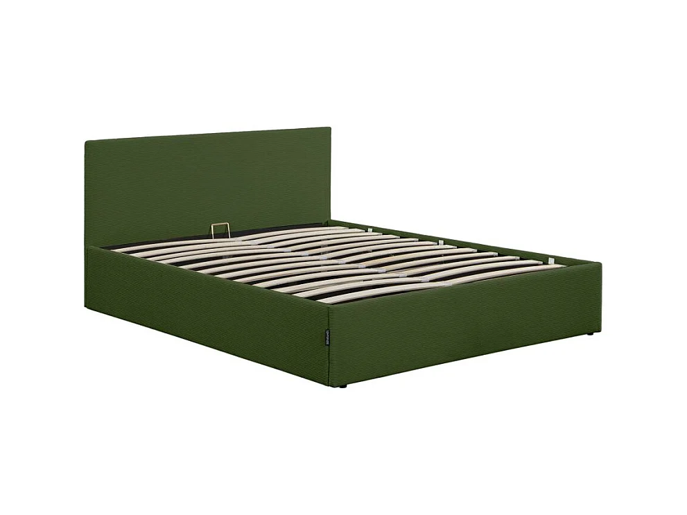 Cadre de lit EDGAR avec coffre de rangement et tête de lit en velours côtelé vert - couchage 140x190cm