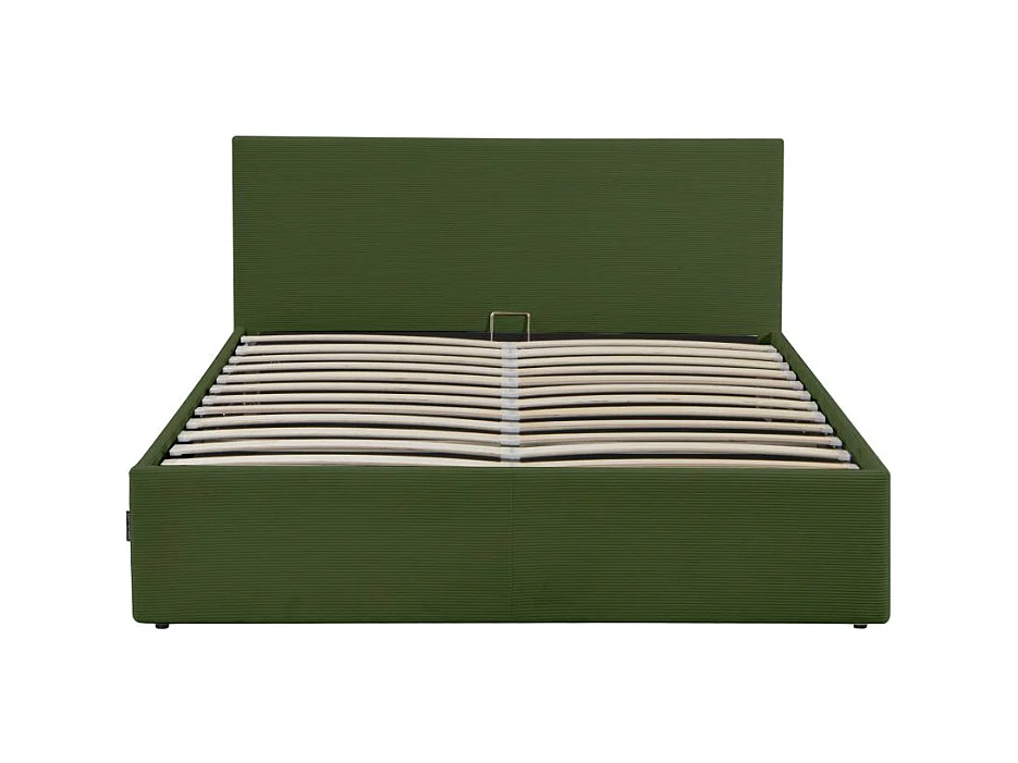 Cadre de lit EDGAR avec coffre de rangement et tête de lit en velours côtelé vert - couchage 140x190cm