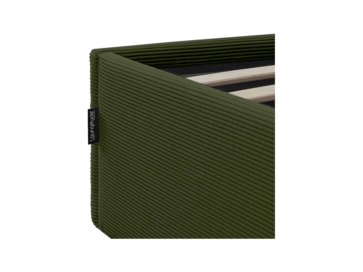 Cadre de lit EDGAR avec coffre de rangement et tête de lit en velours côtelé vert - couchage 140x190cm