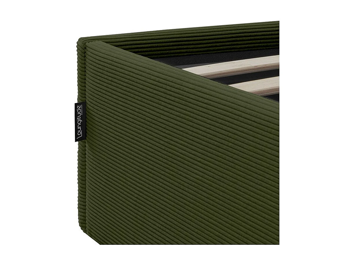 Cadre de lit EDGAR avec coffre de rangement et tête de lit en velours côtelé vert - couchage 140x190cm