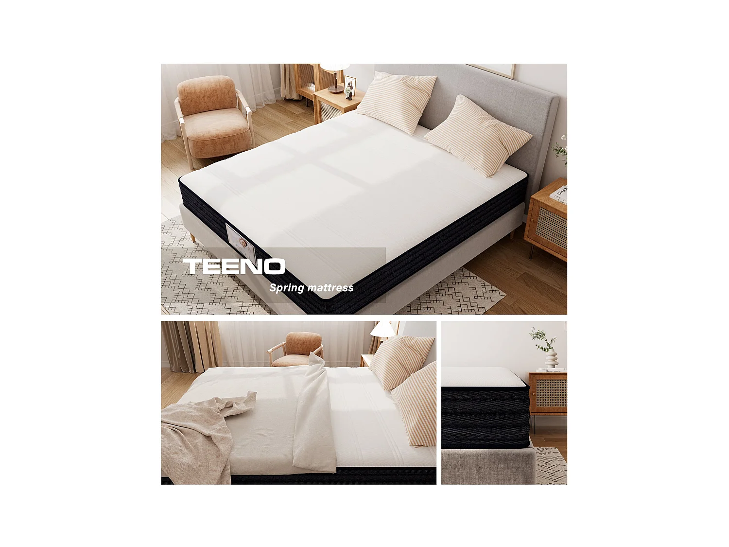 Ensemble Matelas à ressorts + Sommier avec lattes larges 140x190cm, Epaisseur du Matelas 22cm