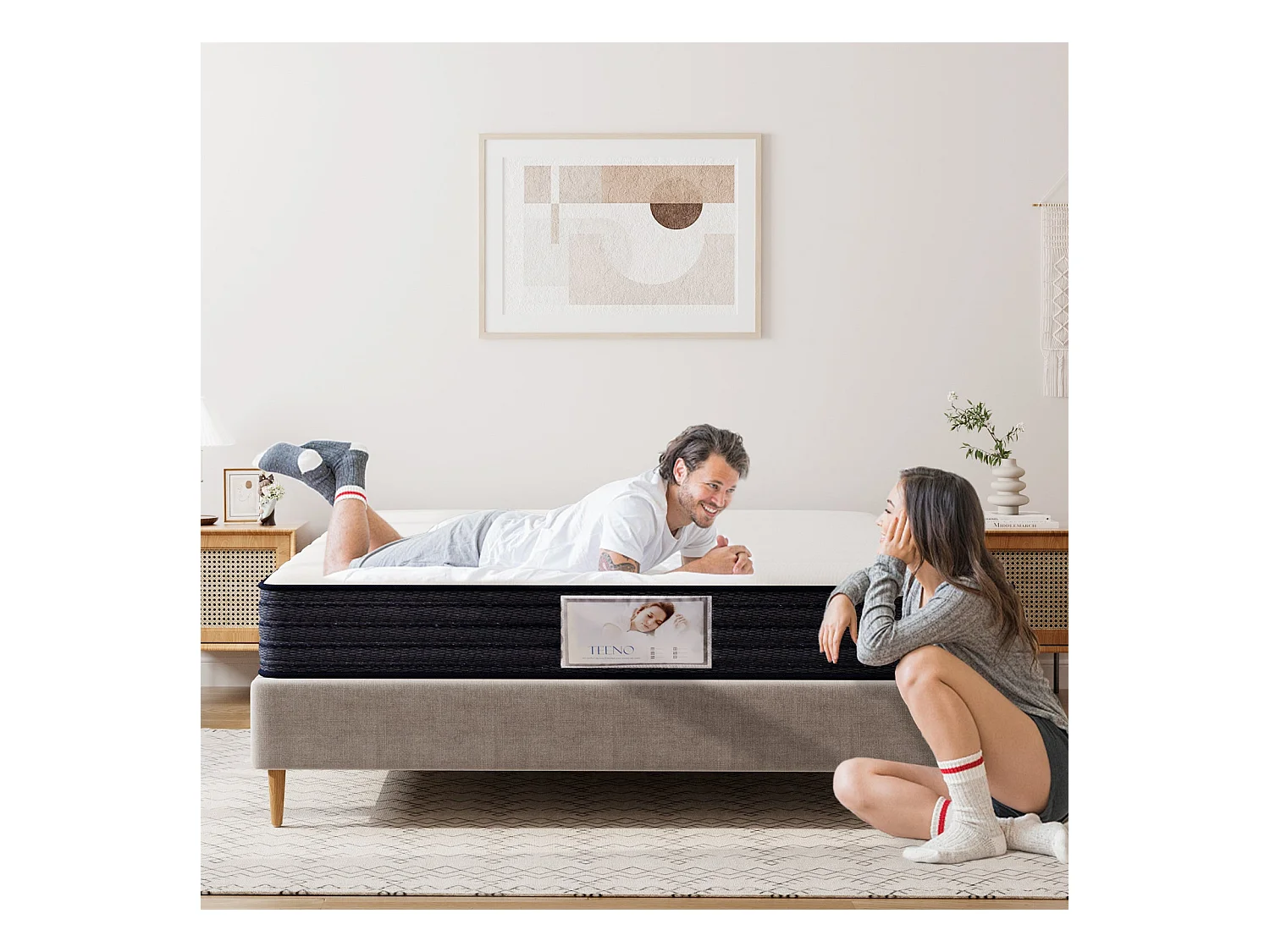 Ensemble Matelas à ressorts + Sommier avec lattes larges 140x190cm, Epaisseur du Matelas 22cm