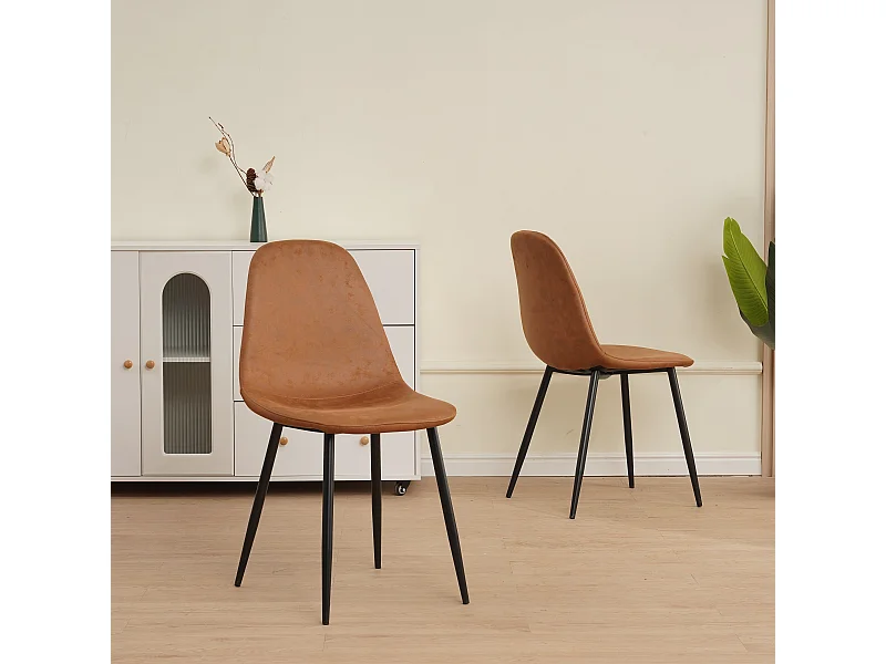 Lot de 4 chaises de salle à manger, Avec pieds en métal, marron