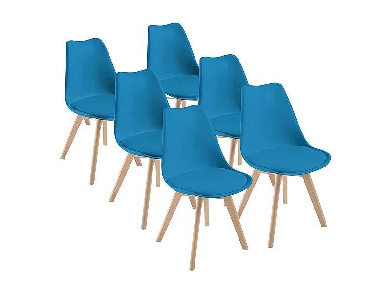 Chaises de Salle à Manger scandinave, Chaise de Bureau rétro, Bleu, Lot de 6