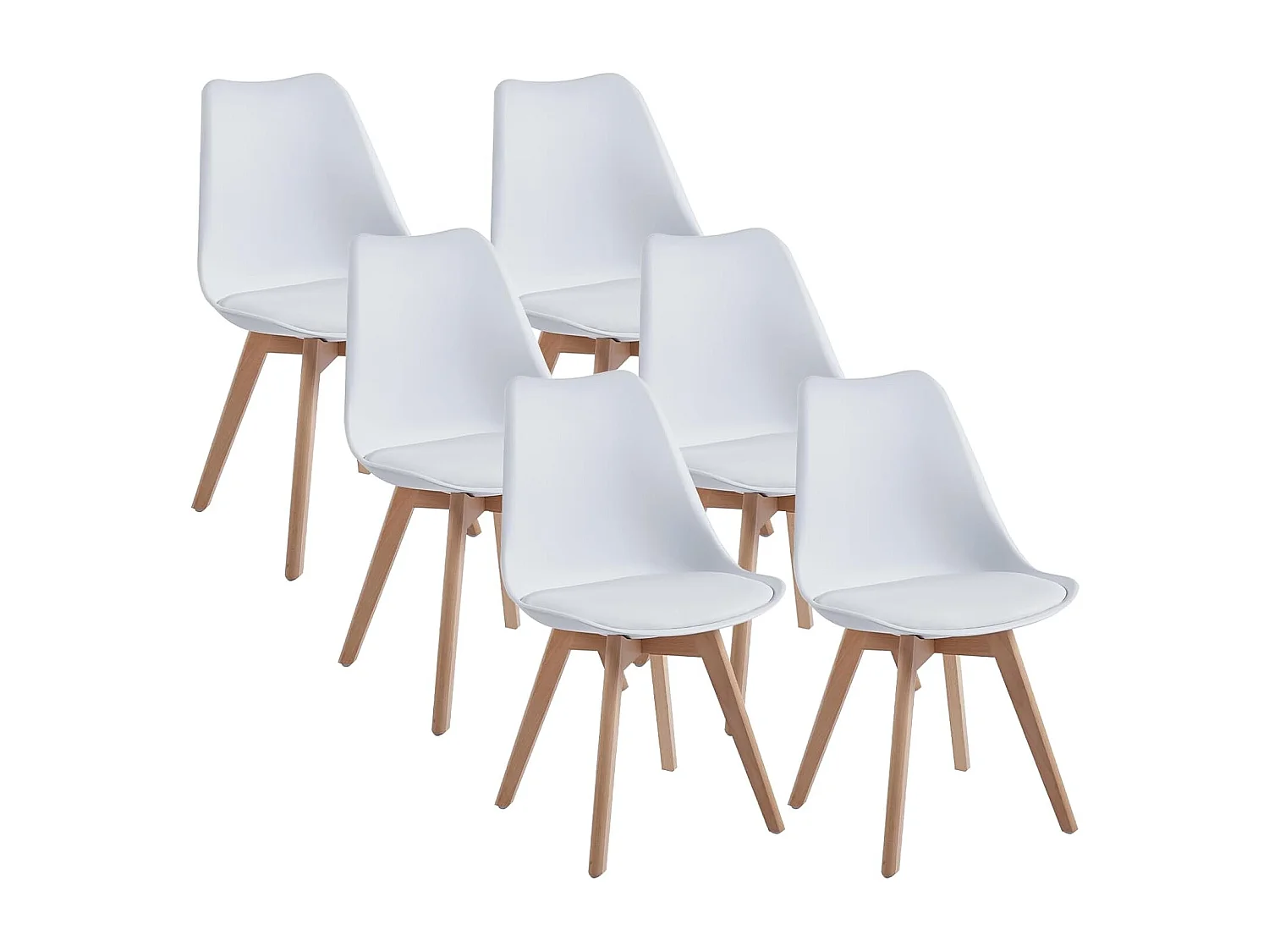 Scandinavische eetkamerstoelen, retro bureaustoel, wit, set van 6