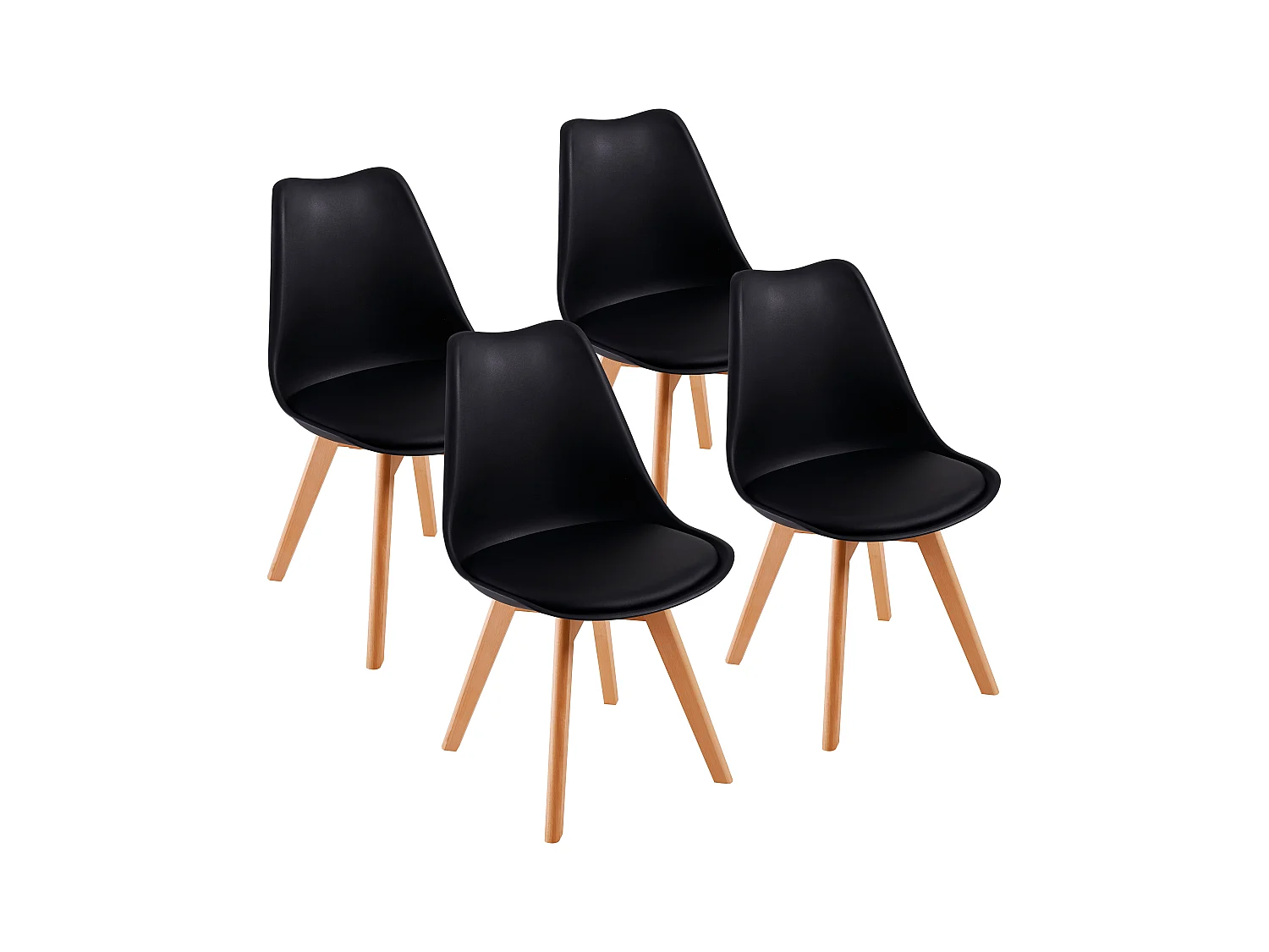 Scandinavische eetkamerstoelen, retro bureaustoel, zwart, set van 4