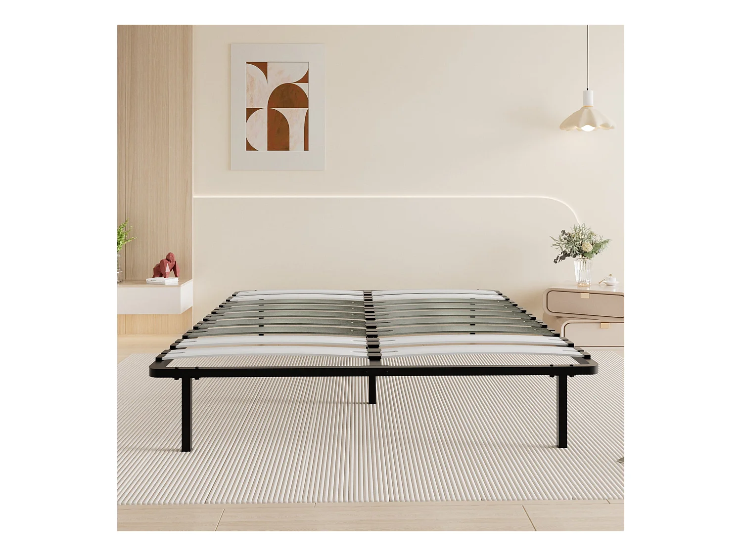 Sommier à Lattes 140x190cm sur 6 Pieds Inclus pour lit 2 places