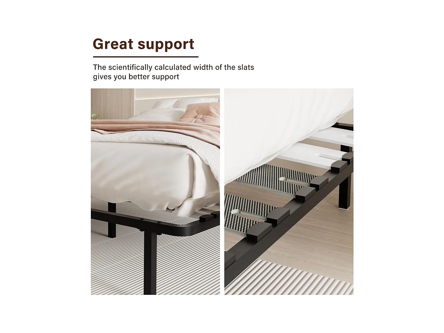 Sommier à Lattes 140x190cm sur 6 Pieds Inclus pour lit 2 places