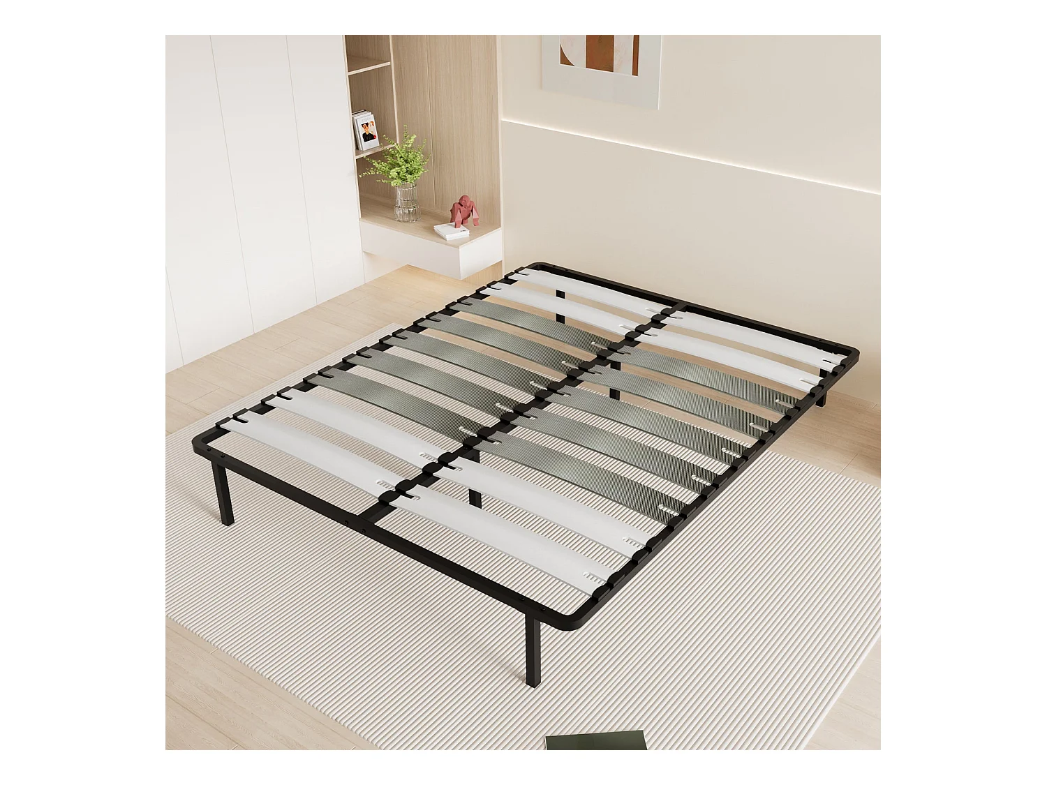 Sommier à Lattes 140x190cm sur 6 Pieds Inclus pour lit 2 places