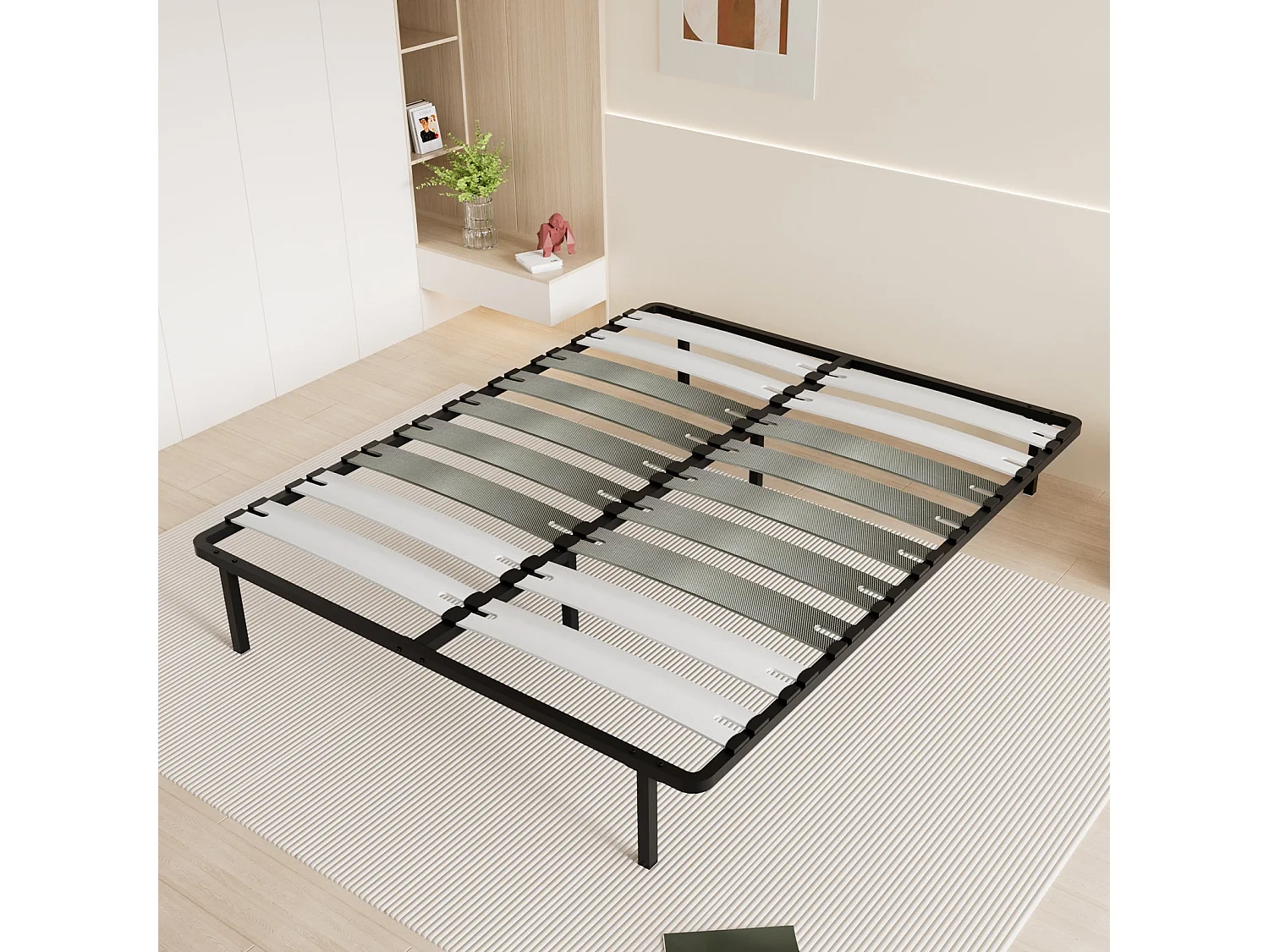 Sommier à Lattes 140x190cm sur 6 Pieds Inclus pour lit 2 places