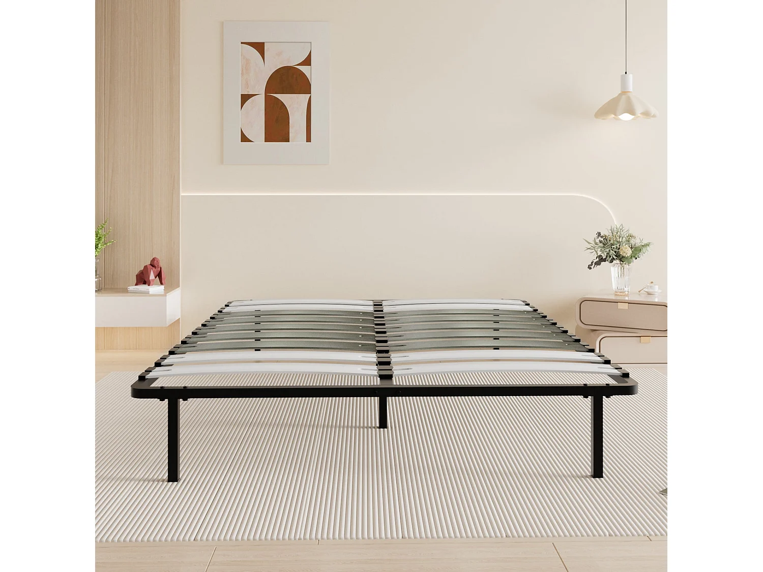 Sommier à Lattes 140x190cm sur 6 Pieds Inclus pour lit 2 places