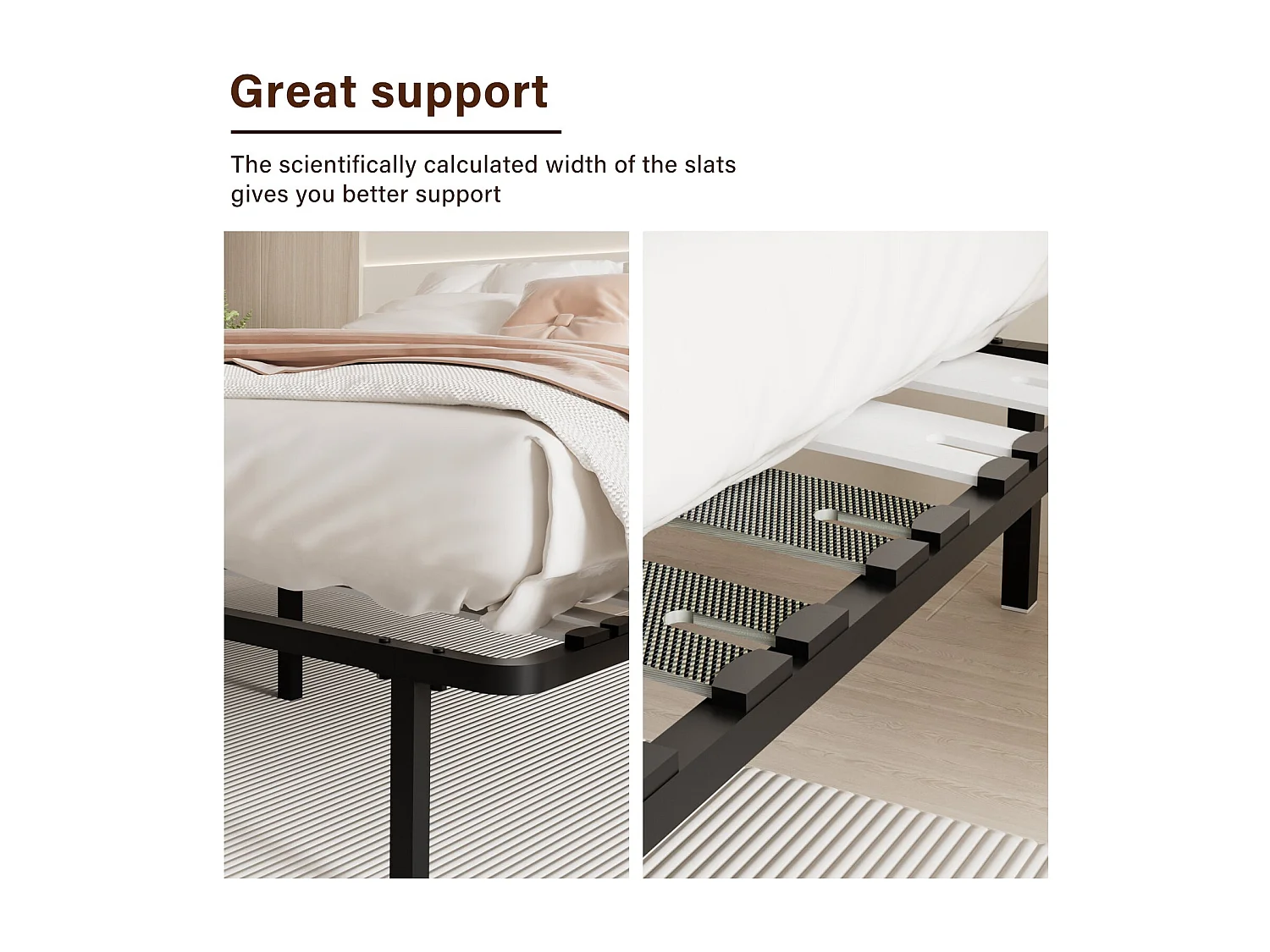 Sommier à Lattes 140x190cm sur 6 Pieds Inclus pour lit 2 places