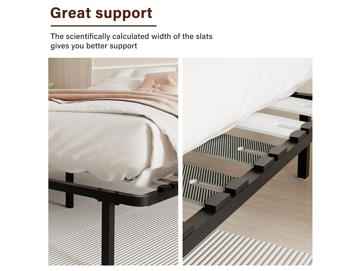 Sommier à Lattes 140x190cm sur 6 Pieds Inclus pour lit 2 places