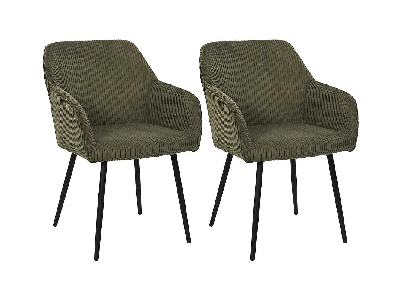 Lot de 2 fauteuils de table en velours côtelé coloris vert - AMORY