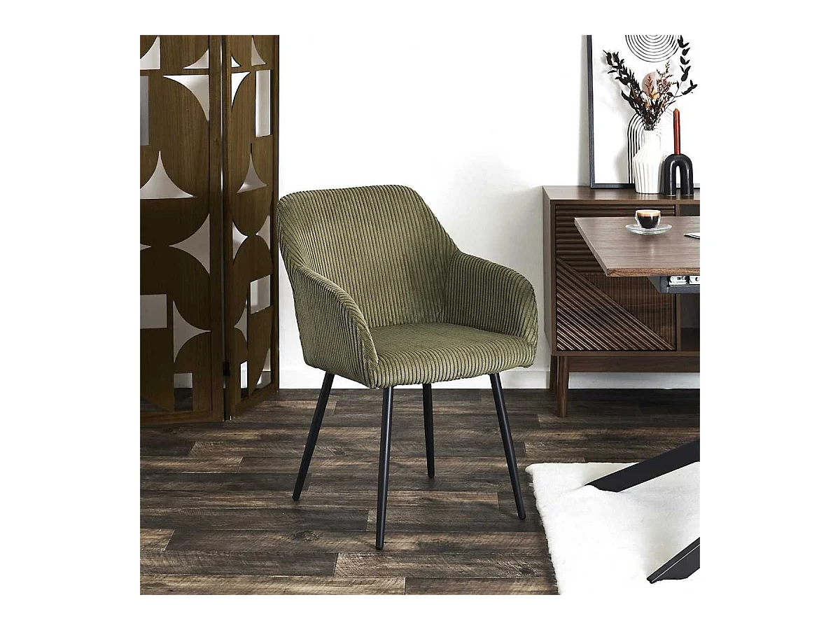 Lot de 2 fauteuils de table en velours côtelé coloris vert - AMORY