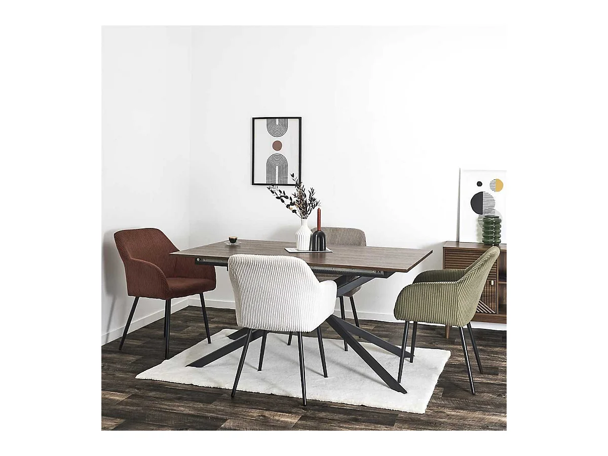 Lot de 2 fauteuils de table en velours côtelé coloris vert - AMORY