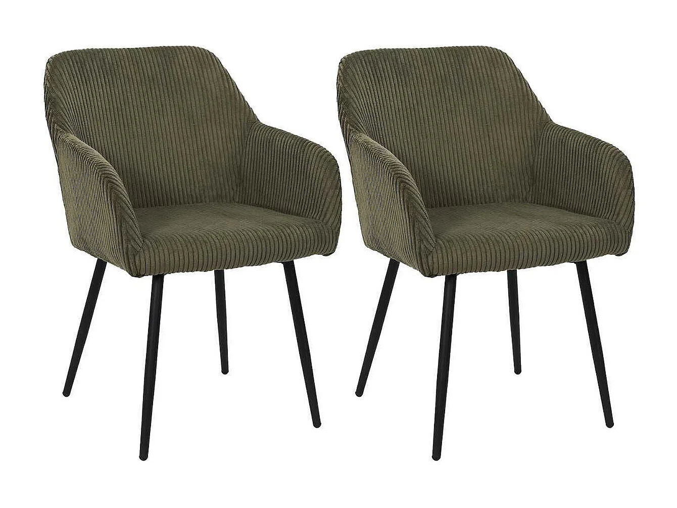 Lot de 2 fauteuils de table en velours côtelé coloris vert - AMORY