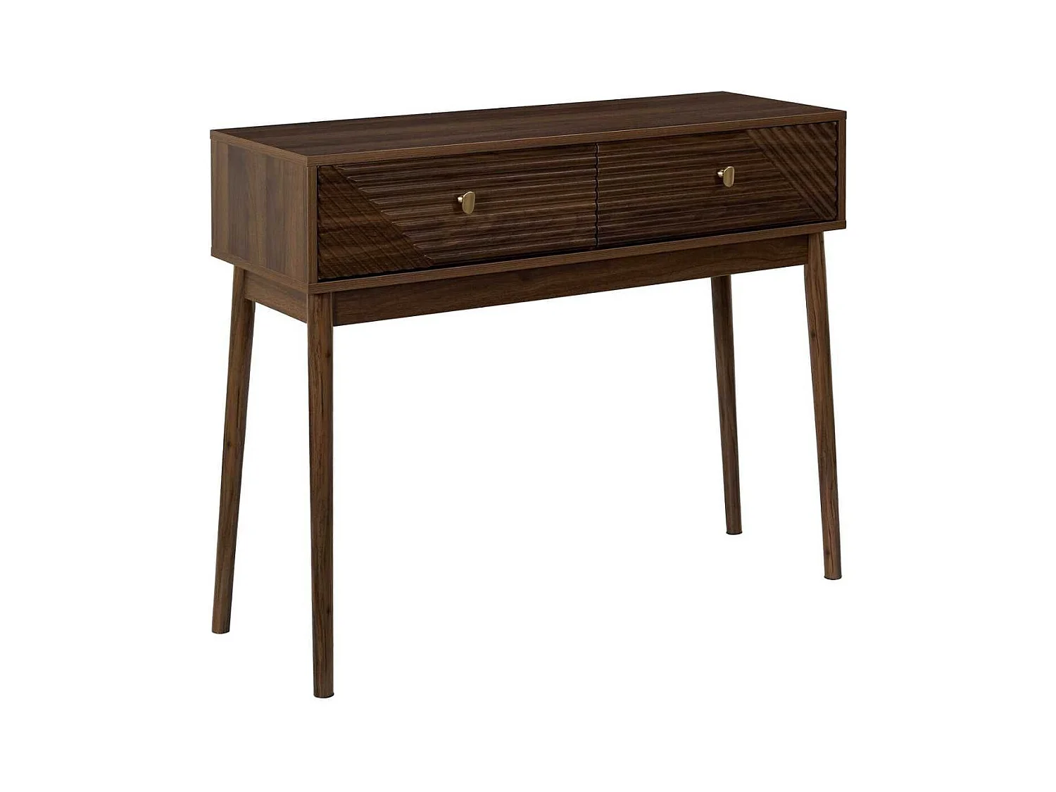 Console 2 tiroirs en bois et MDF pieds en pin teinté chêne foncé - COLETTE