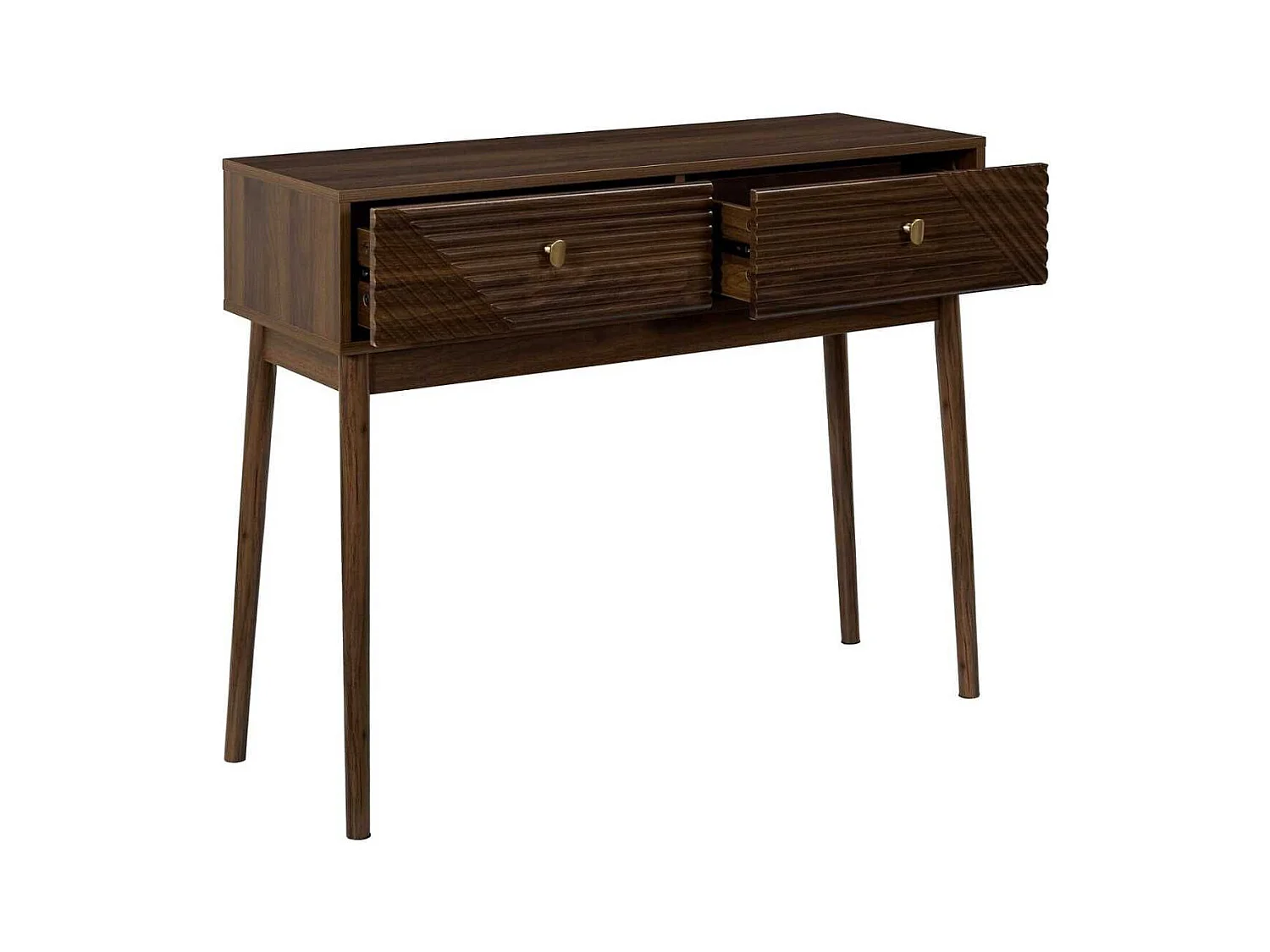 Console 2 tiroirs en bois et MDF pieds en pin teinté chêne foncé - COLETTE
