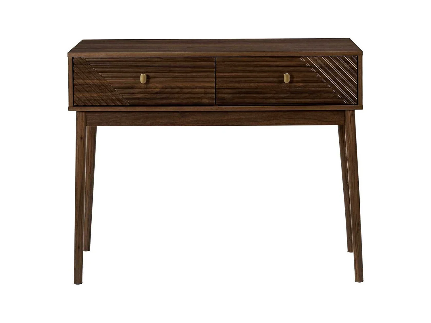Console 2 tiroirs en bois et MDF pieds en pin teinté chêne foncé - COLETTE