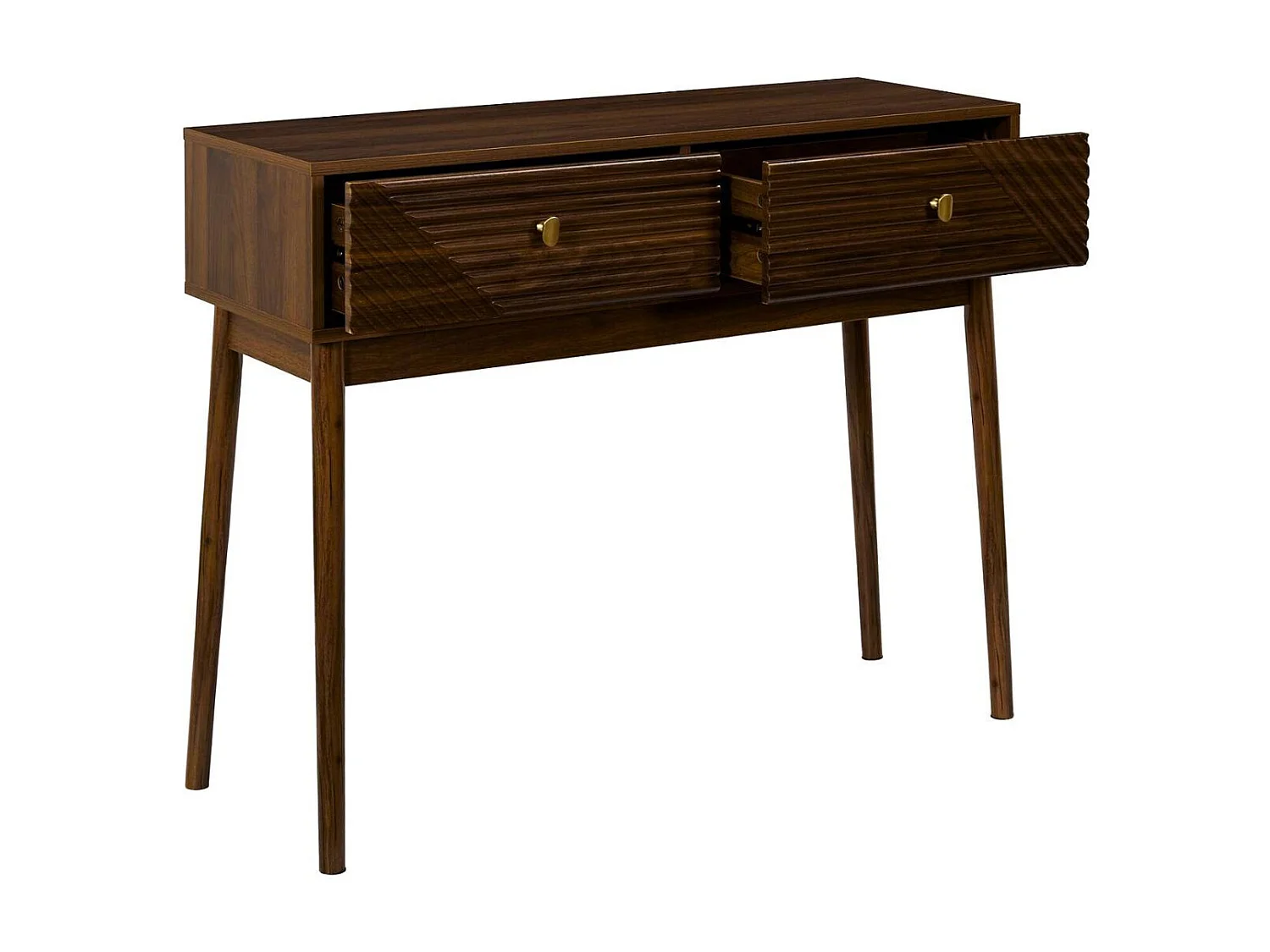 Console 2 tiroirs en bois et MDF pieds en pin teinté chêne foncé - COLETTE