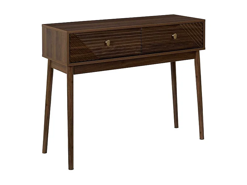 Console 2 tiroirs en bois et MDF pieds en pin teinté chêne foncé - COLETTE