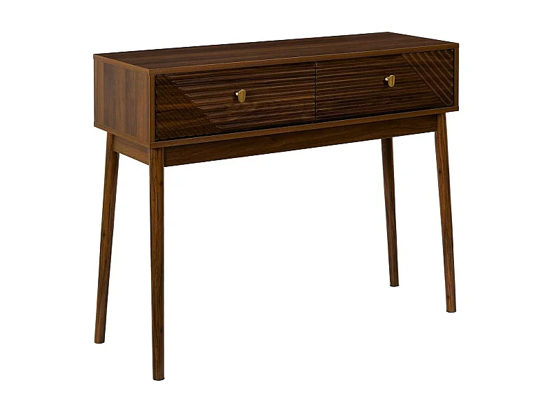Console 2 tiroirs en bois et MDF pieds en pin teinté chêne foncé - COLETTE