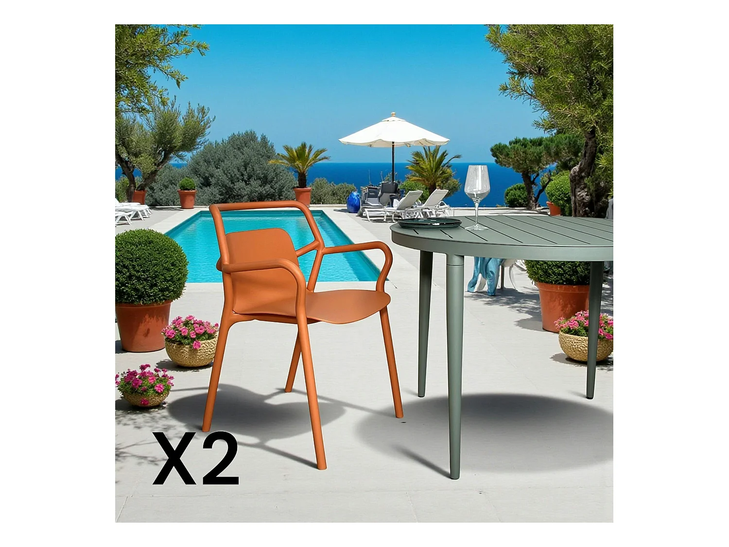 Chaise de jardin design orange, empilable (lot de 2) PINETO