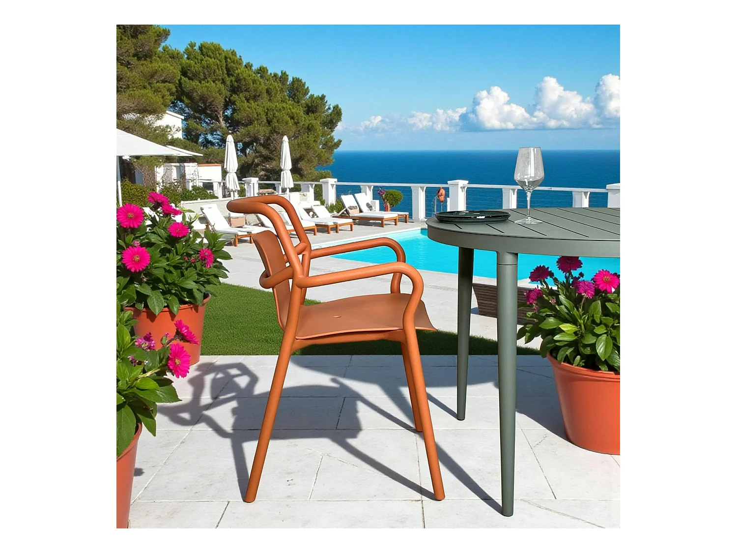 Chaise de jardin design orange, empilable (lot de 2) PINETO