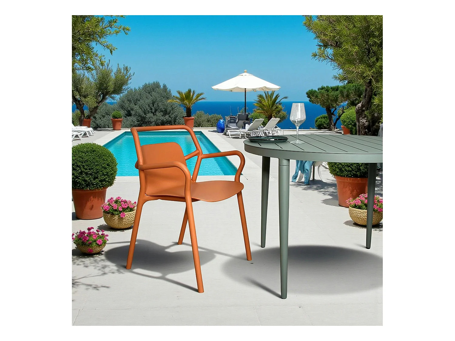 Chaise de jardin design orange, empilable (lot de 2) PINETO