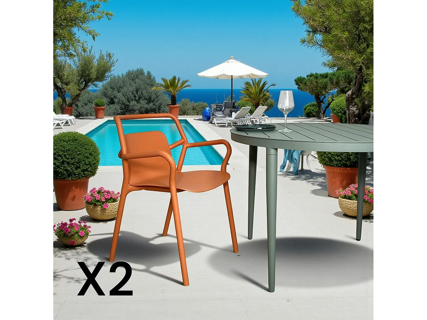 Chaise de jardin design orange, empilable (lot de 2) PINETO