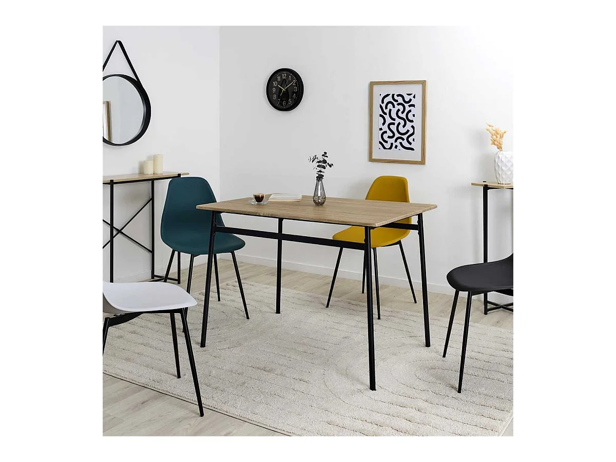 Table repas structure métallique plateau aspect bois - DARA