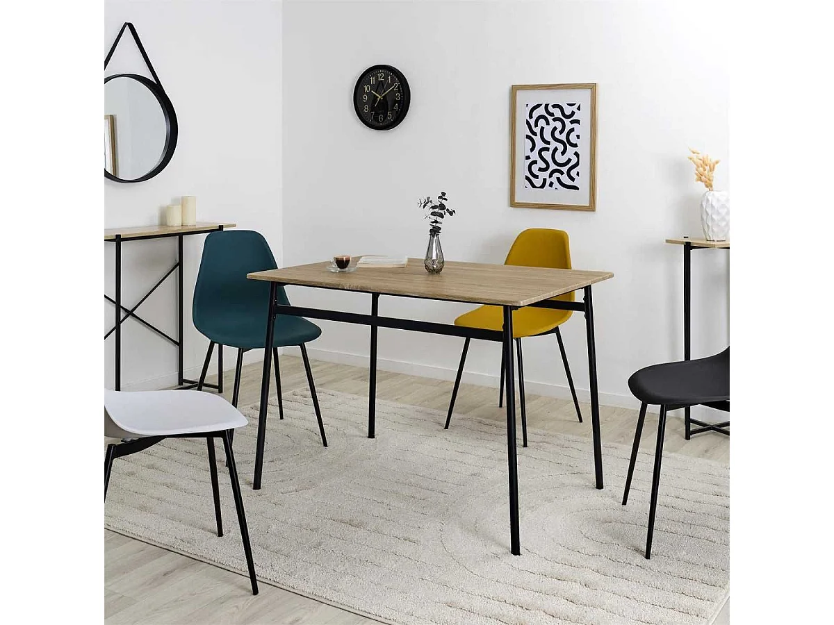 Table repas structure métallique plateau aspect bois - DARA