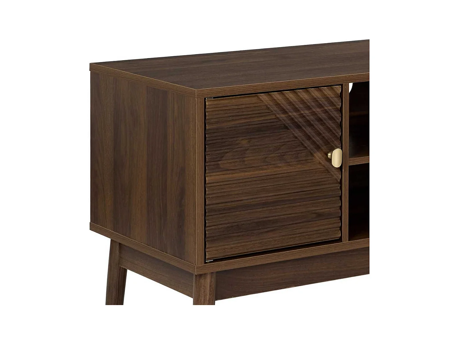 Meuble TV 2 portes 2 niches en bois et MDF pieds en pin teinté chêne foncé - COLETTE