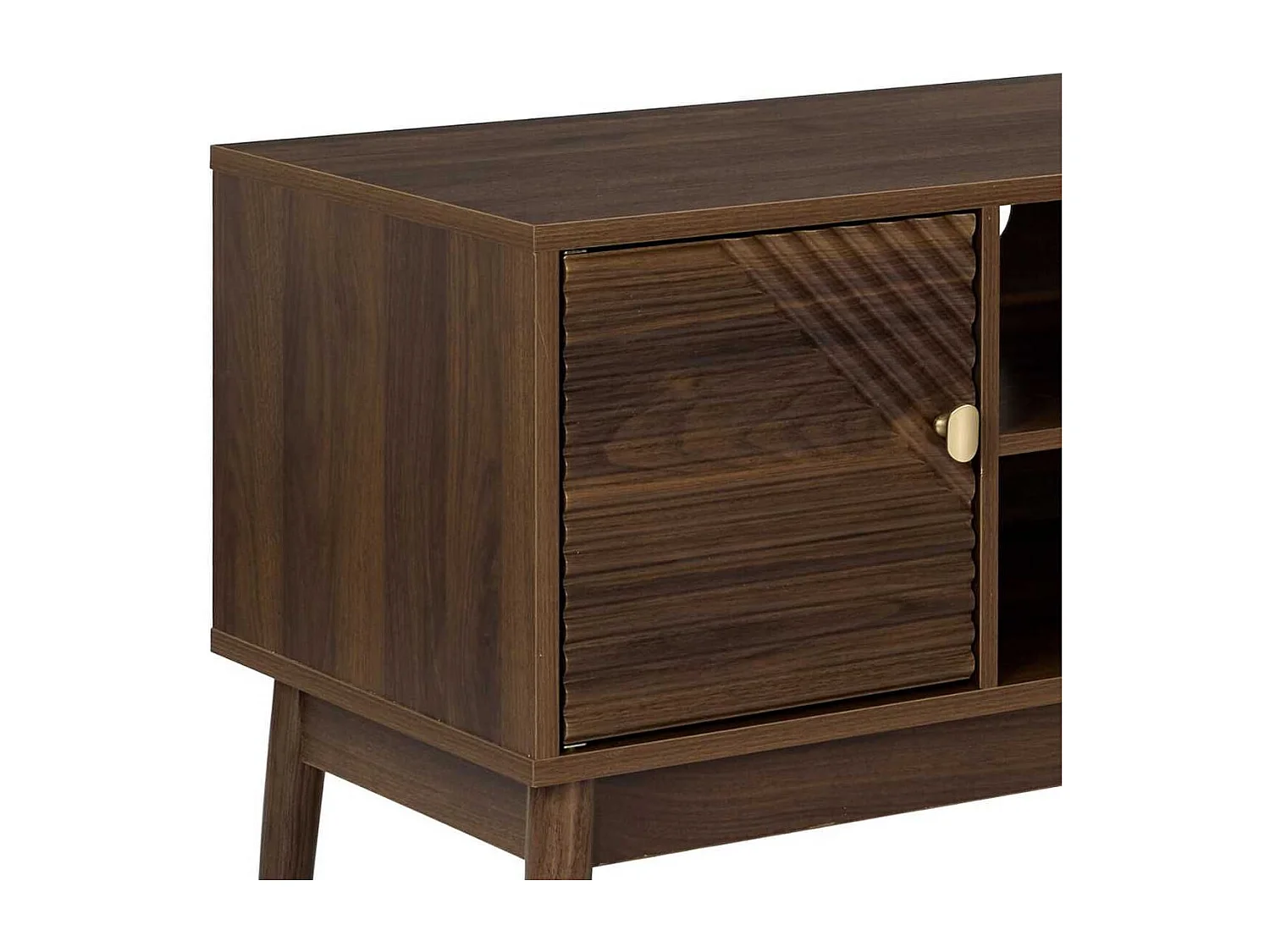 Meuble TV 2 portes 2 niches en bois et MDF pieds en pin teinté chêne foncé - COLETTE