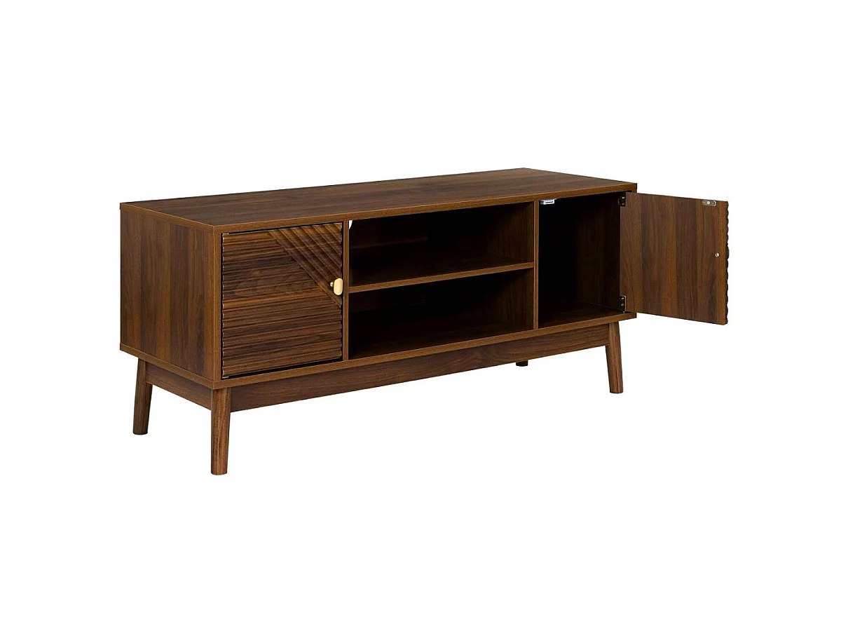 Meuble TV 2 portes 2 niches en bois et MDF pieds en pin teinté chêne foncé - COLETTE