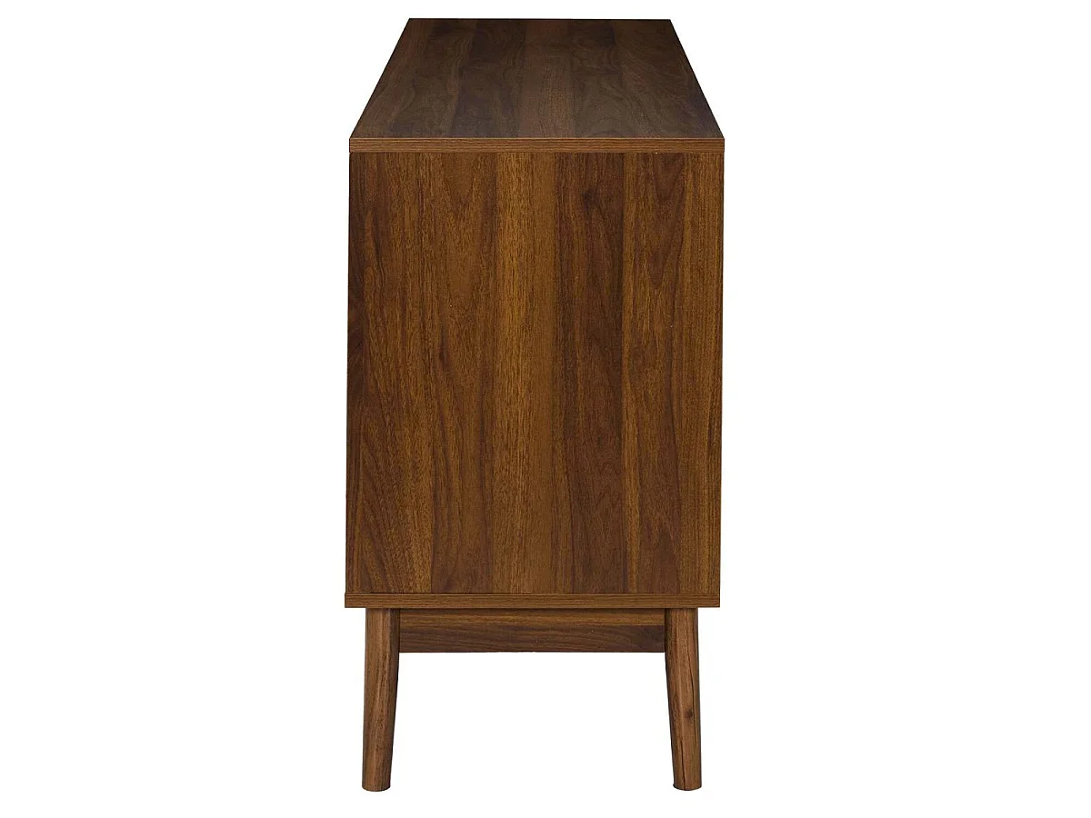 Meuble TV 2 portes 2 niches en bois et MDF pieds en pin teinté chêne foncé - COLETTE
